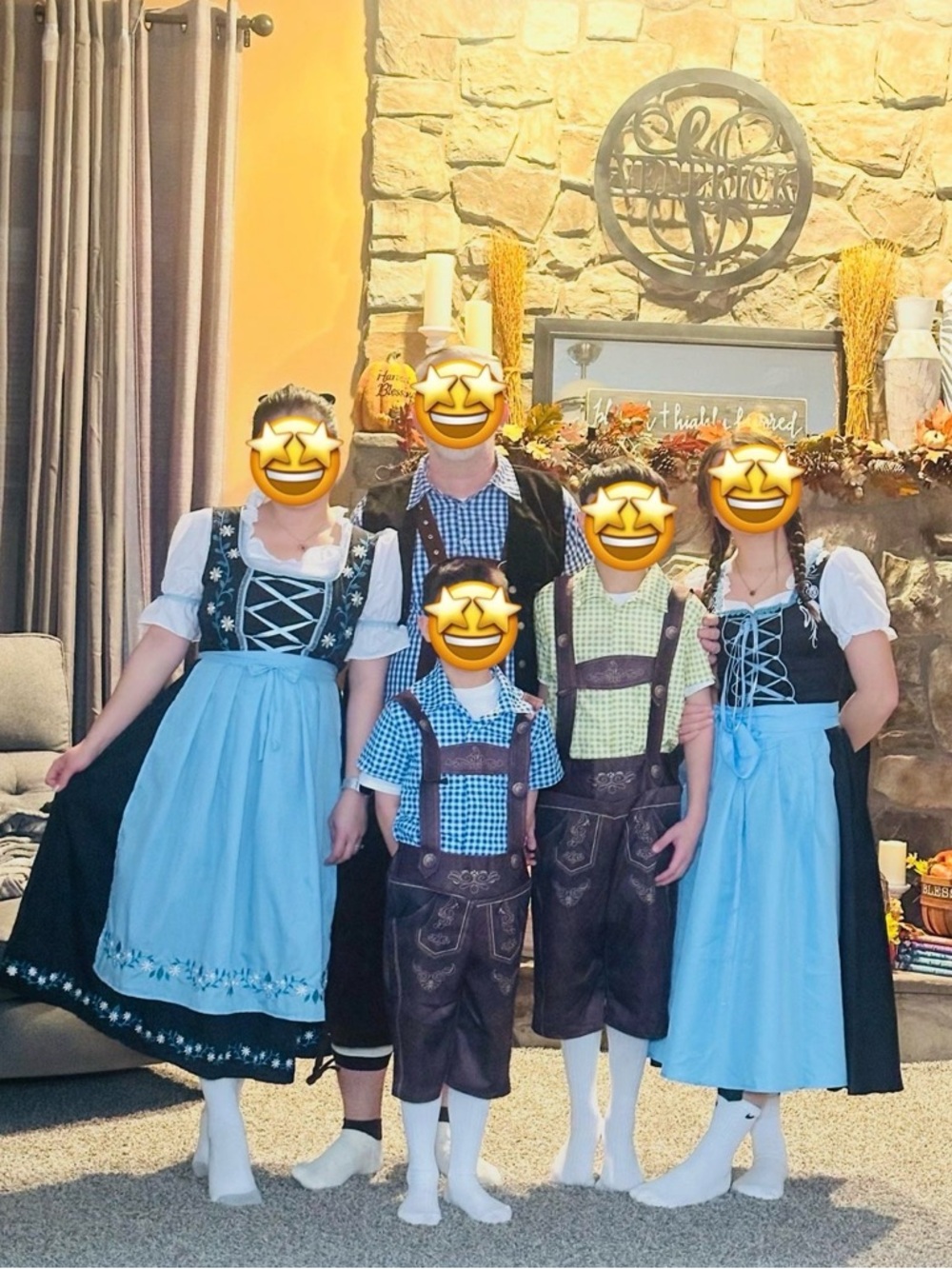 Kids Traditional Oktoberfest Dirndl and Lederhosen Set - Light Blue and Brown